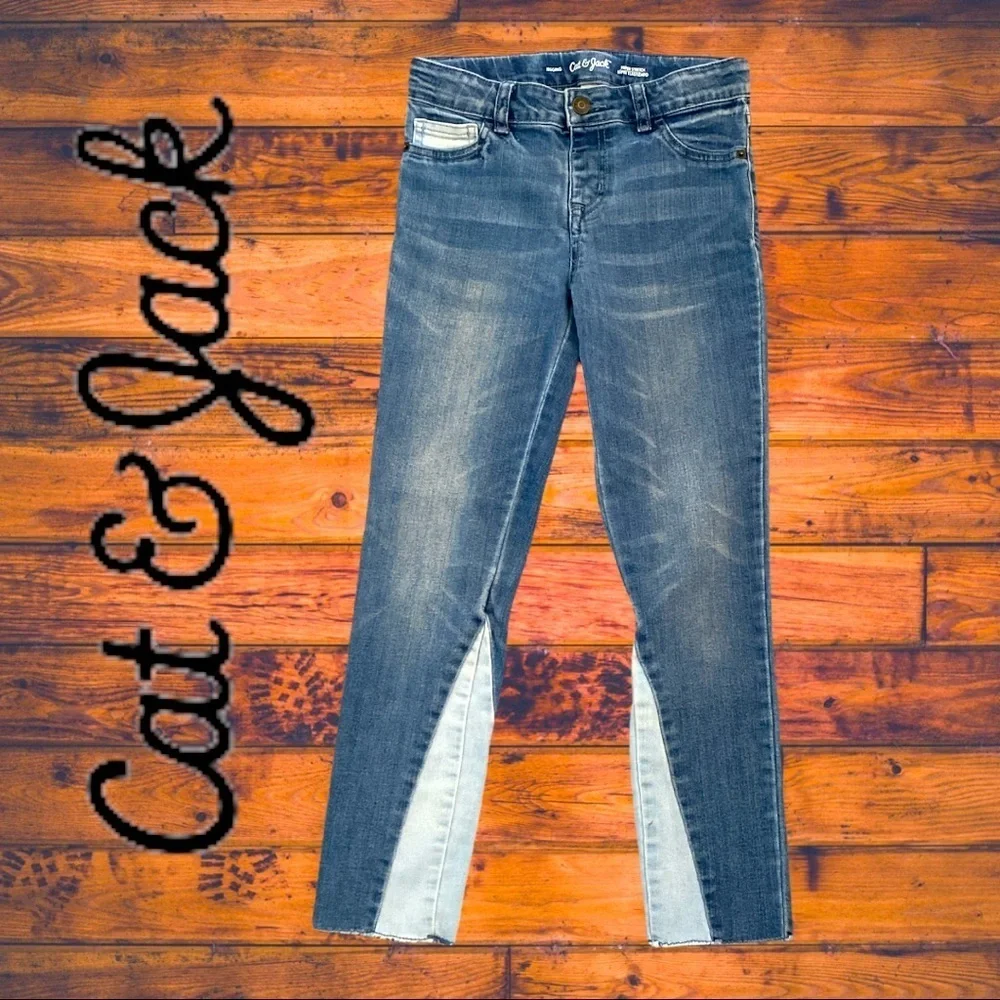 Cat & Jack Girls'‎ Blue Wash Denim Jeans with Light Wash Inset Panels Girls 12